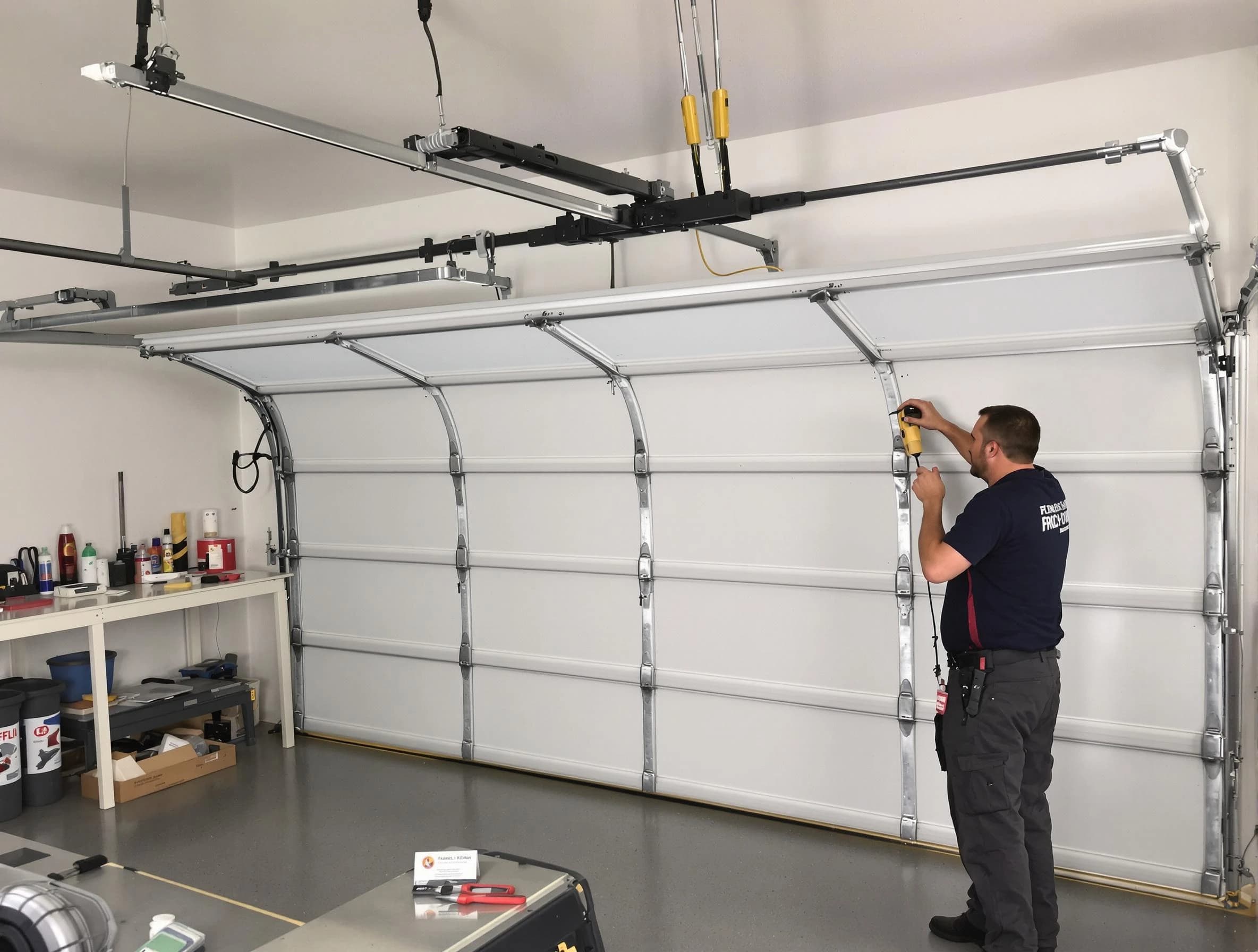 East Highland Park Garage Door Repair certified technician performing overhead door system repair in East Highland Park