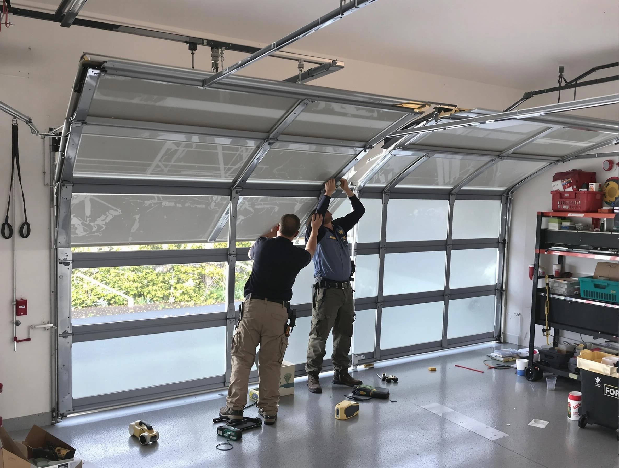 East Highland Park Garage Door Repair expert performing precise panel replacement on East Highland Park garage door