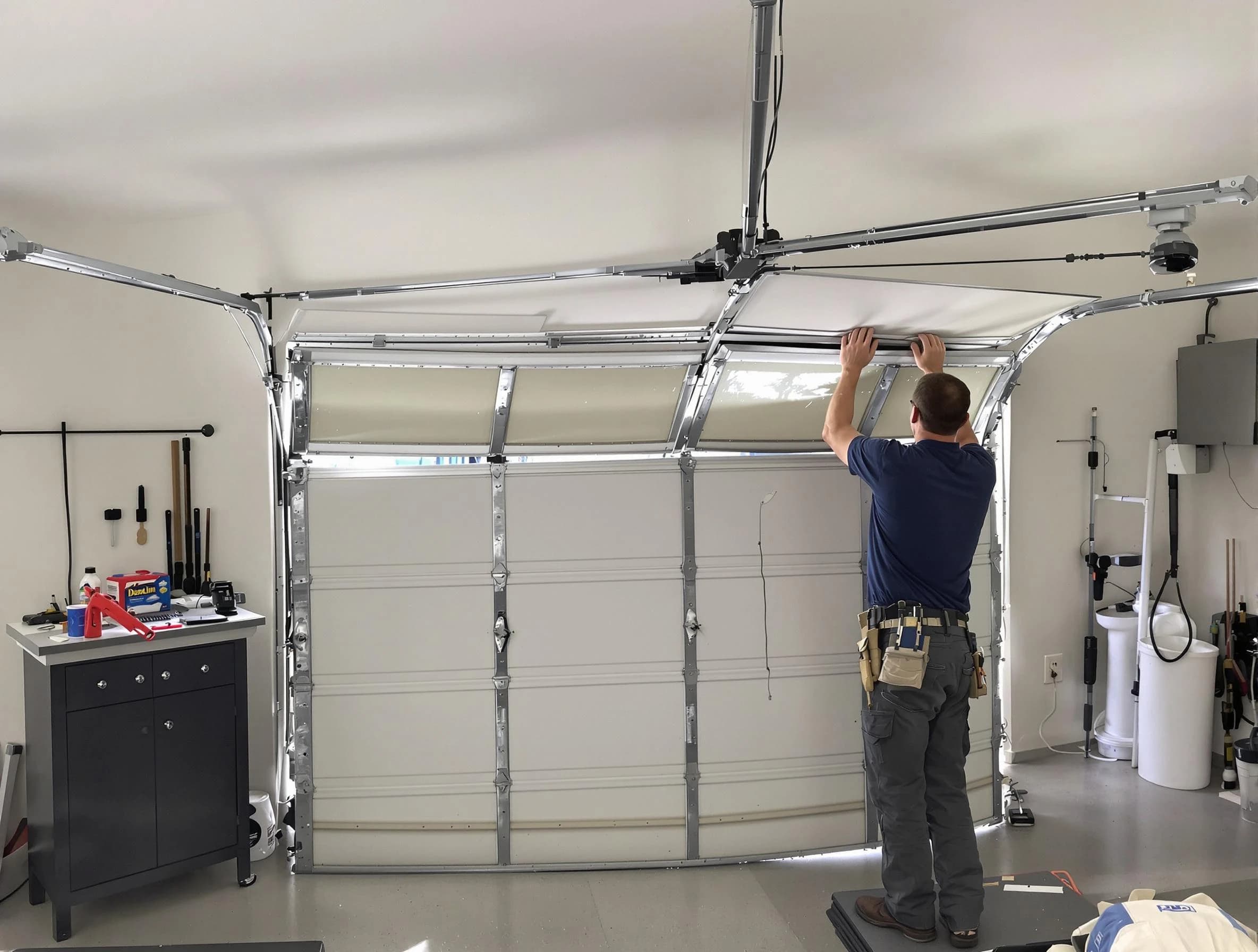 East Highland Park Garage Door Repair specialist performing precise section replacement on East Highland Park garage door