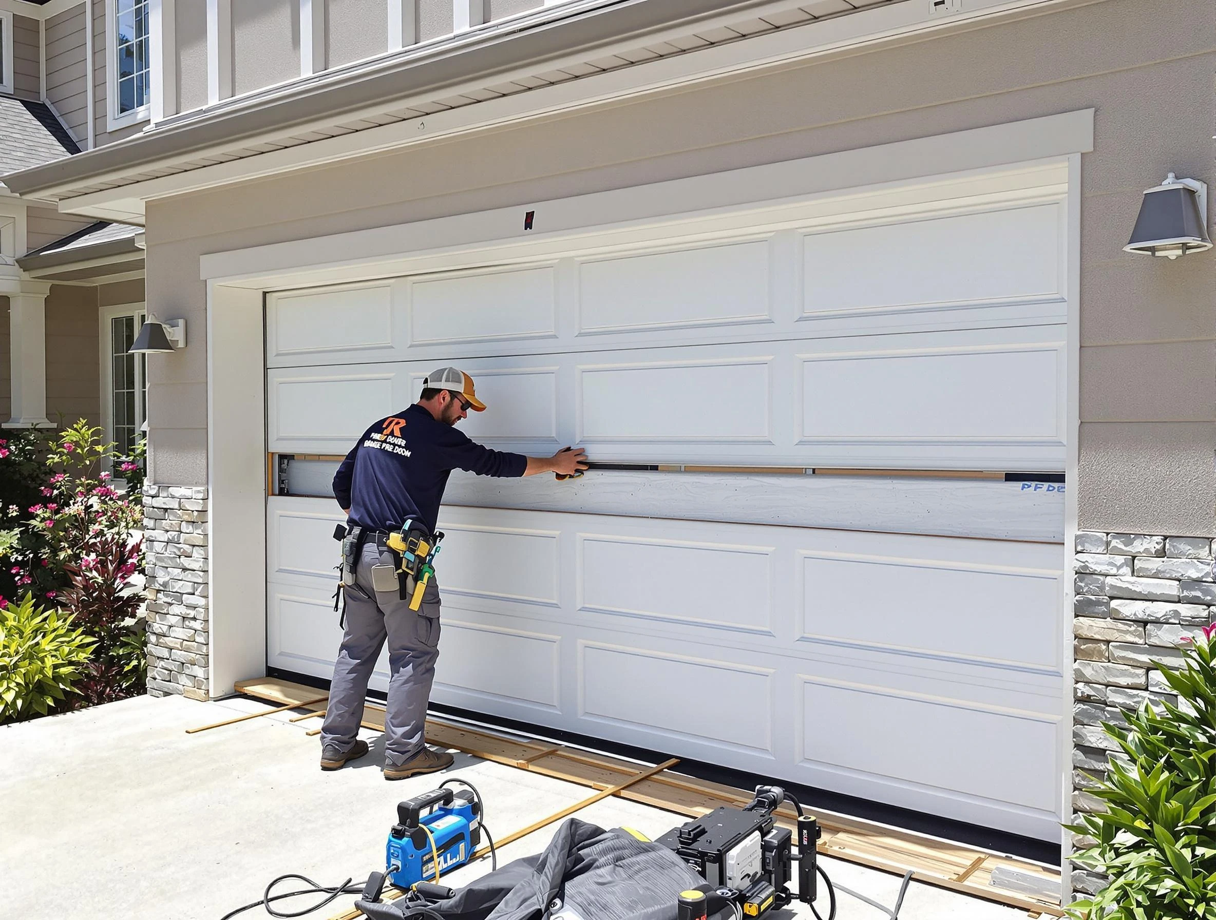 East Highland Park Garage Door Repair team performing complete garage door replacement at East Highland Park residence