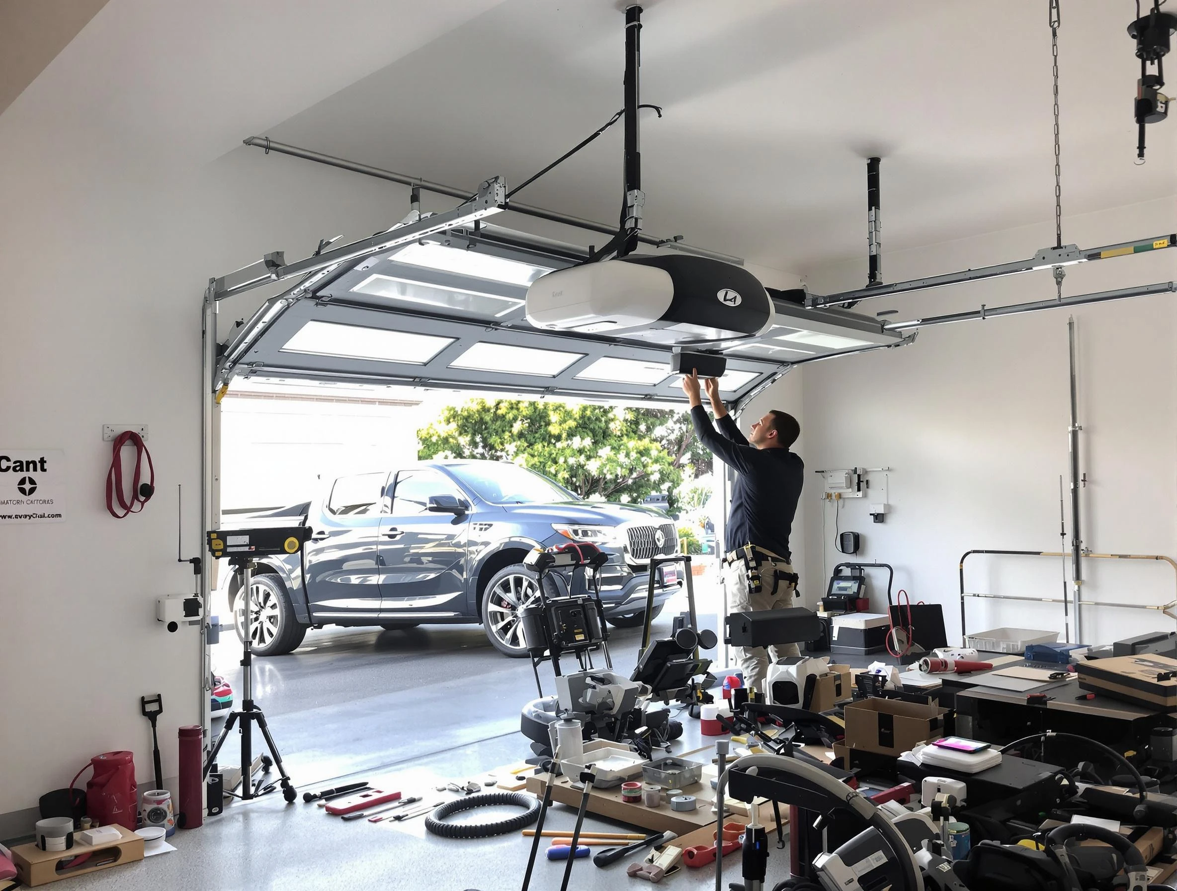 East Highland Park Garage Door Repair specialist installing smart garage door opener system in East Highland Park home