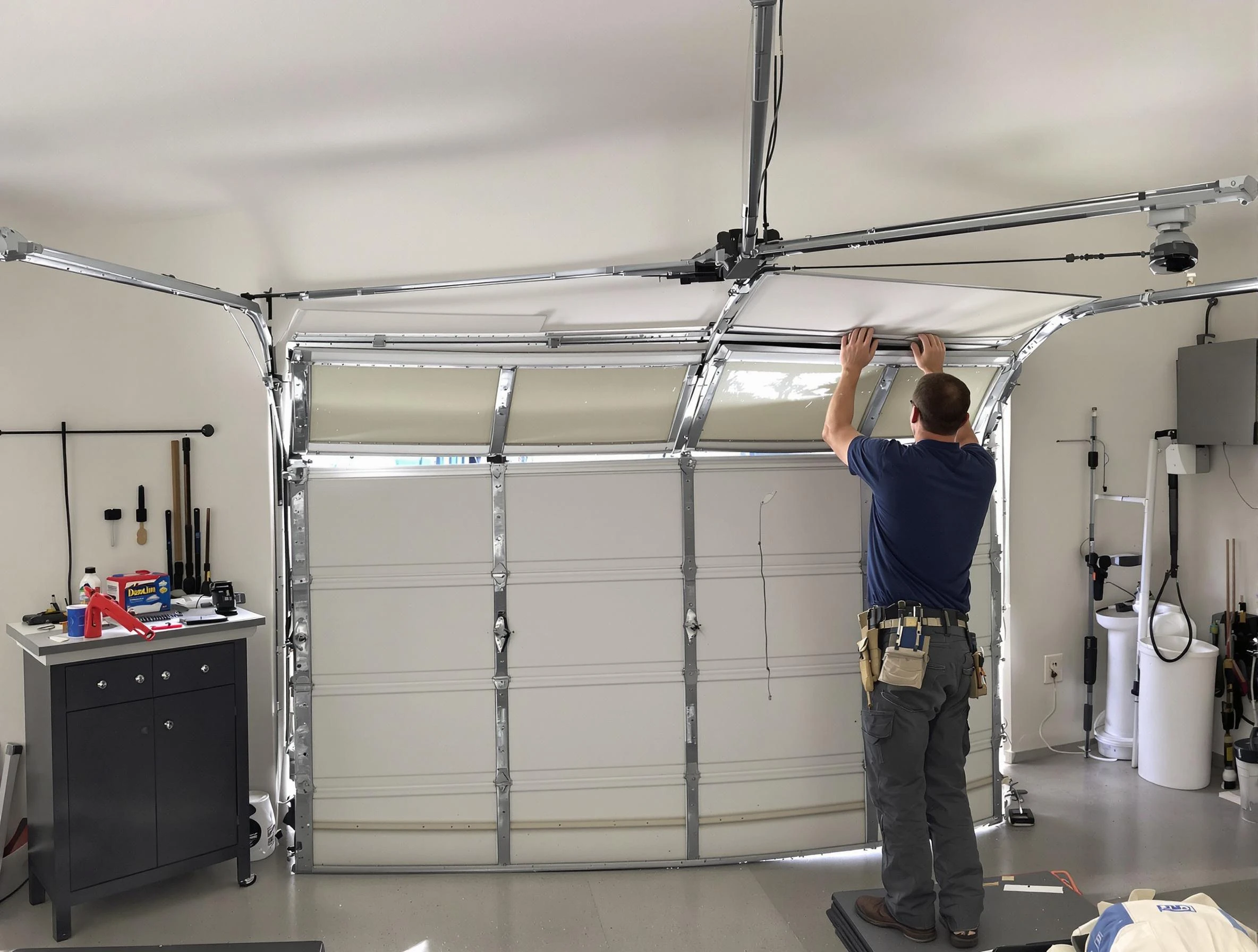 East Highland Park Garage Door Repair specialist performing precise section replacement on East Highland Park garage door